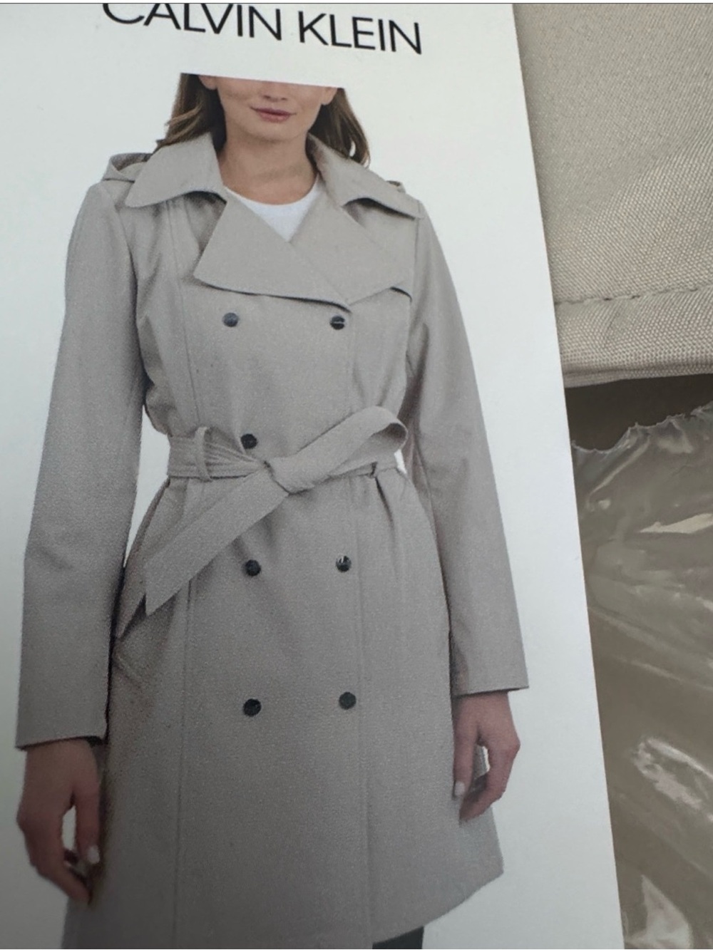 Calvin Klein Beige Double-Breasted Trench Coat with Belt
